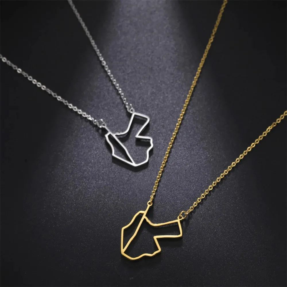 Cazador Hollow Jordan Palestine Map Necklaces Jewelry 2024 Stainless Steel Pendant Necklace for Women Anniversary Birthday Gift