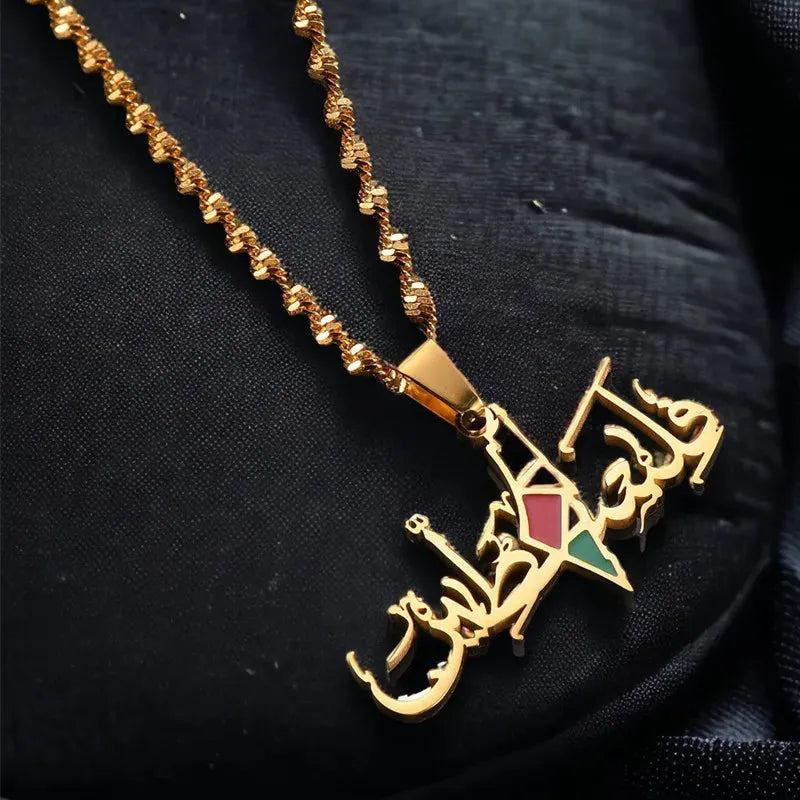 HNSP Flag of Palestine Arabic Stainless Steel Pendant Necklace For Women Jewelry Accessories