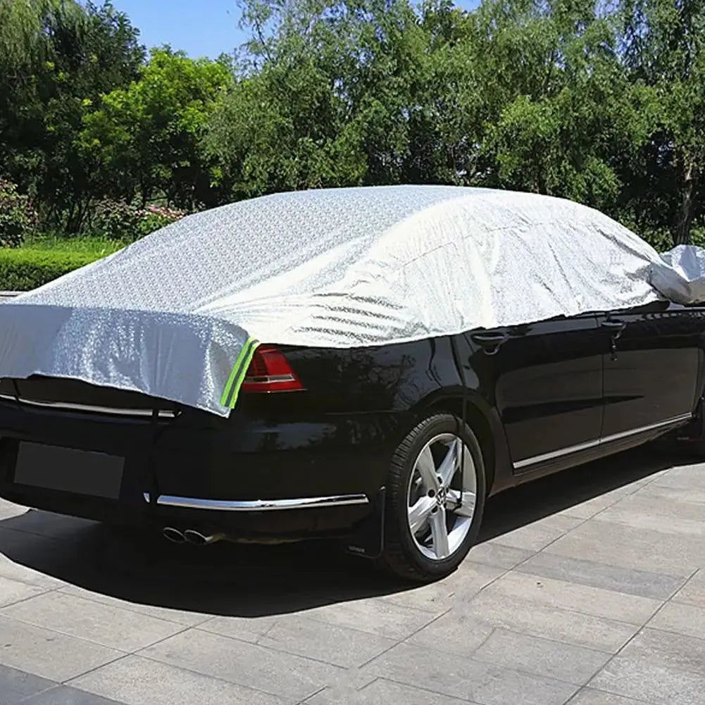 Universal Half Car Cover Shade Cover Outdoor Reflection Aluminum Film Waterproof Auto Cover For Sedan Hatchback Suv E2p5