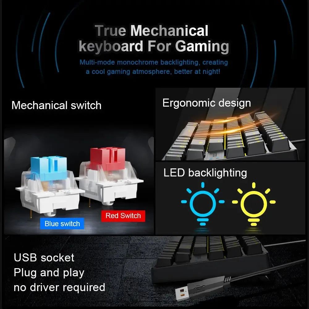E-YOOSO Z87 USB Mechanical Gaming Wired Keyboard Red Blue Switch Monochrome LED Backlit 87 Key Gamer for Computer Laptop