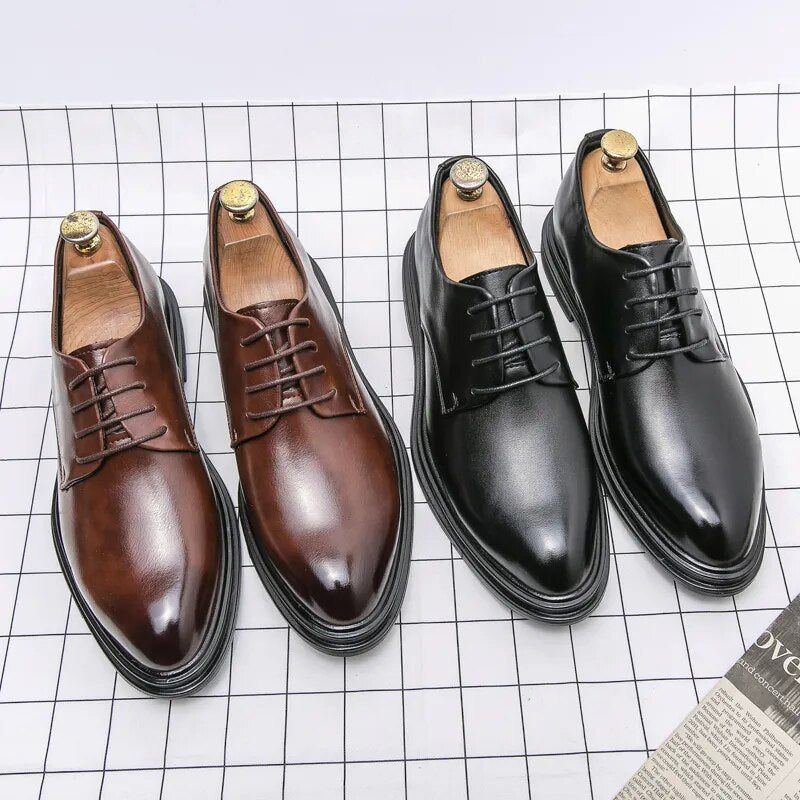 Men's Dress Shoes Leather Fashion Derby Shoes Classic Casual Business Wedding Footwear Lace-up British Style Male Formal Shoe
