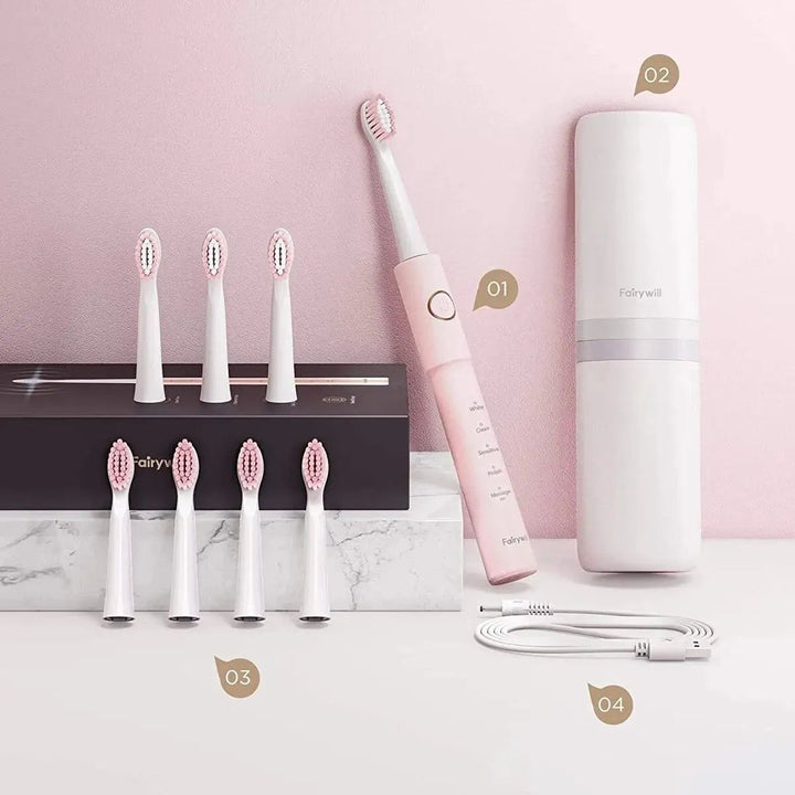 Fairywill Sonic Electric Toothbrush E11 Waterproof USB Charge Rechargeable Electric Toothbrush 8 Brush Replacement Heads Adult