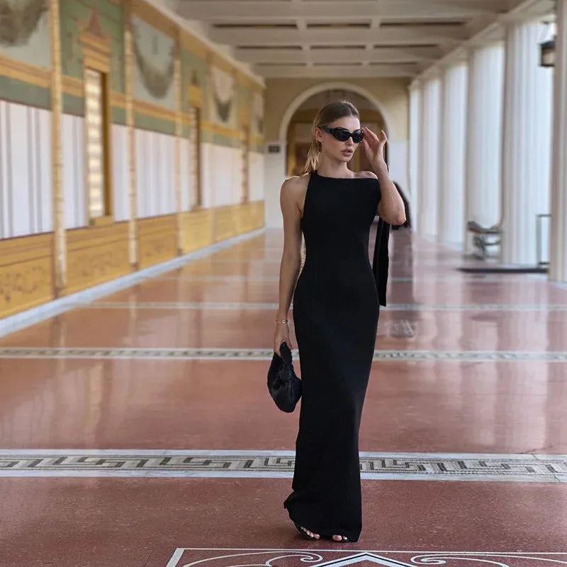 Fashion Women Maxi Dress Off-shoulder Sleeveless Diagonal Collar Sleeveless Sexy Long Dress 2024 Summer Elegant Female Vestidos