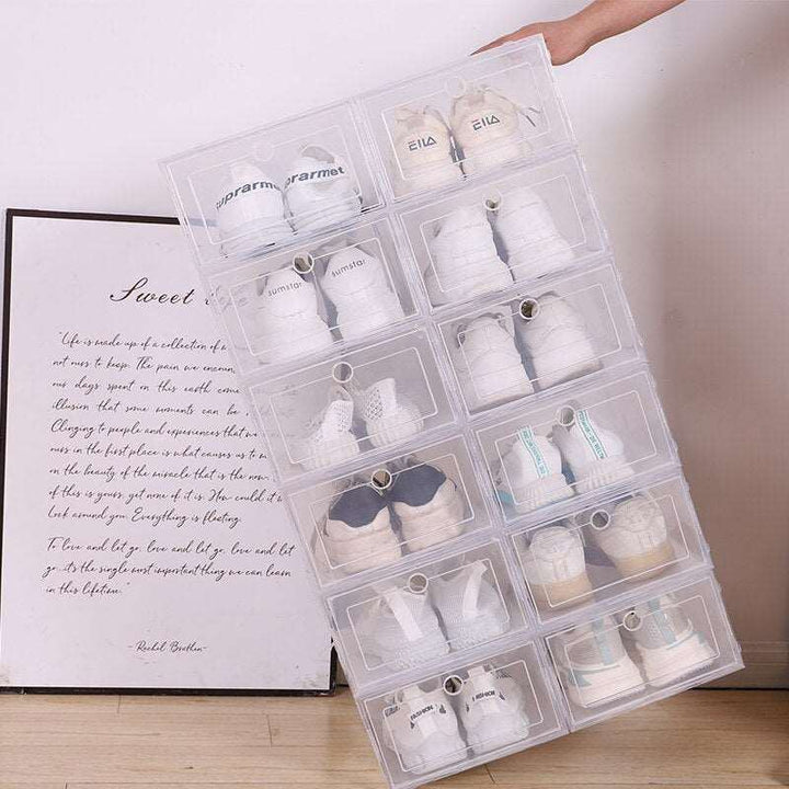 6pcs Set Fold Plastic Shoes Case Thickened Transparent Drawer Case Plastic Shoe Boxes Stackable Box Shoe OrganizerShoebox