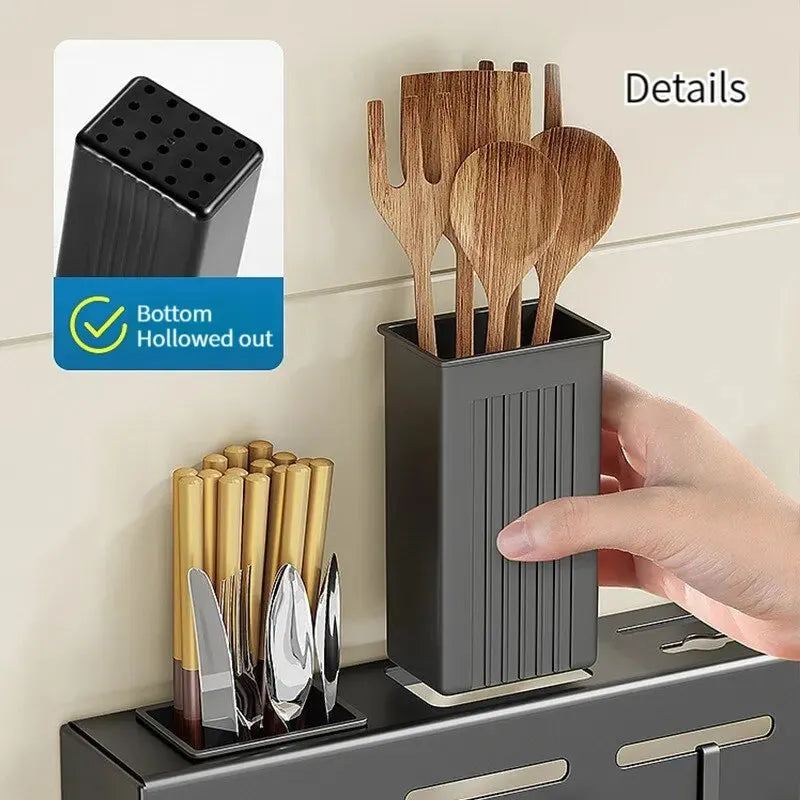 Kitchen Storage Rack Wall-Mounted Multifunctional Storage Knife Rack Detachable Stainless Steel With Multiple Brackets And Hooks