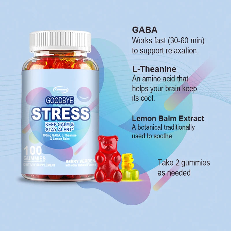 Goodbye Stress Gummies - with GABA, L-Theanine, Lemon Balm - Relieve Stress, Improve Negative Emotions, and Relax