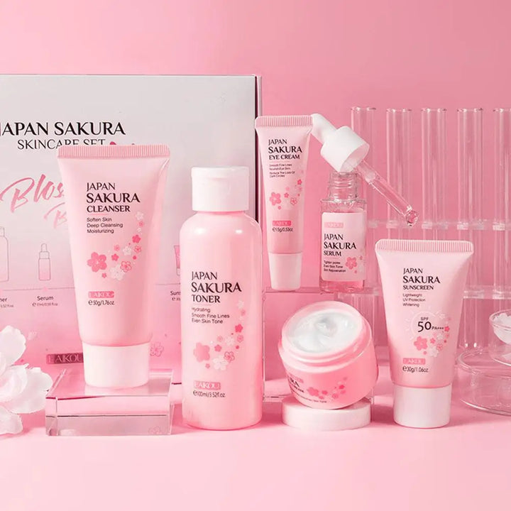 6pcs/Lot Sakura Skin Care Sets Face Cream Serum Toner Facial Cleanser Sunscreen Eye Cream Face Skin Care Set Product