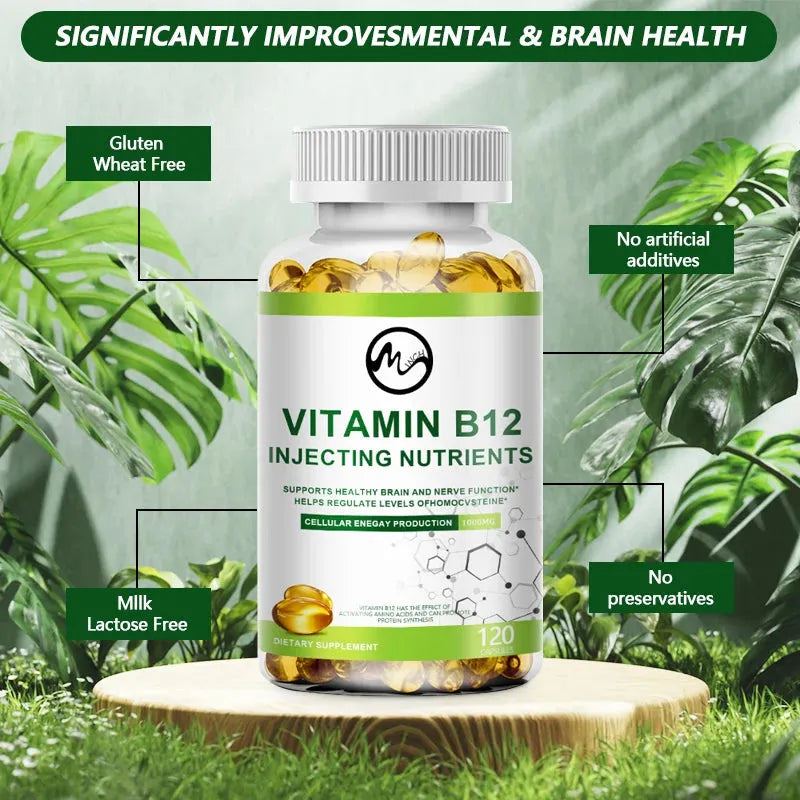 Mutsweet High Potency Vitamin B12 Methylcobalamin 1000mcg 120 Capsules Vegetarian Caps Non-GMO Gluten Free B12 Supplement Gel