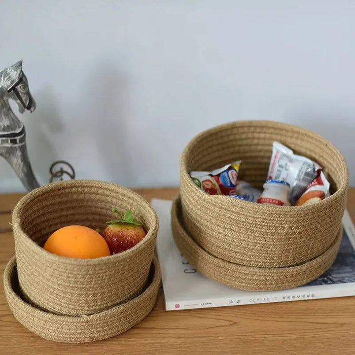 Vintage Home Decor Jute Woven Sundries Storage Basket Round Bathroom Kitchen Gadget Shower Cosmetics Organizer Case With Lid