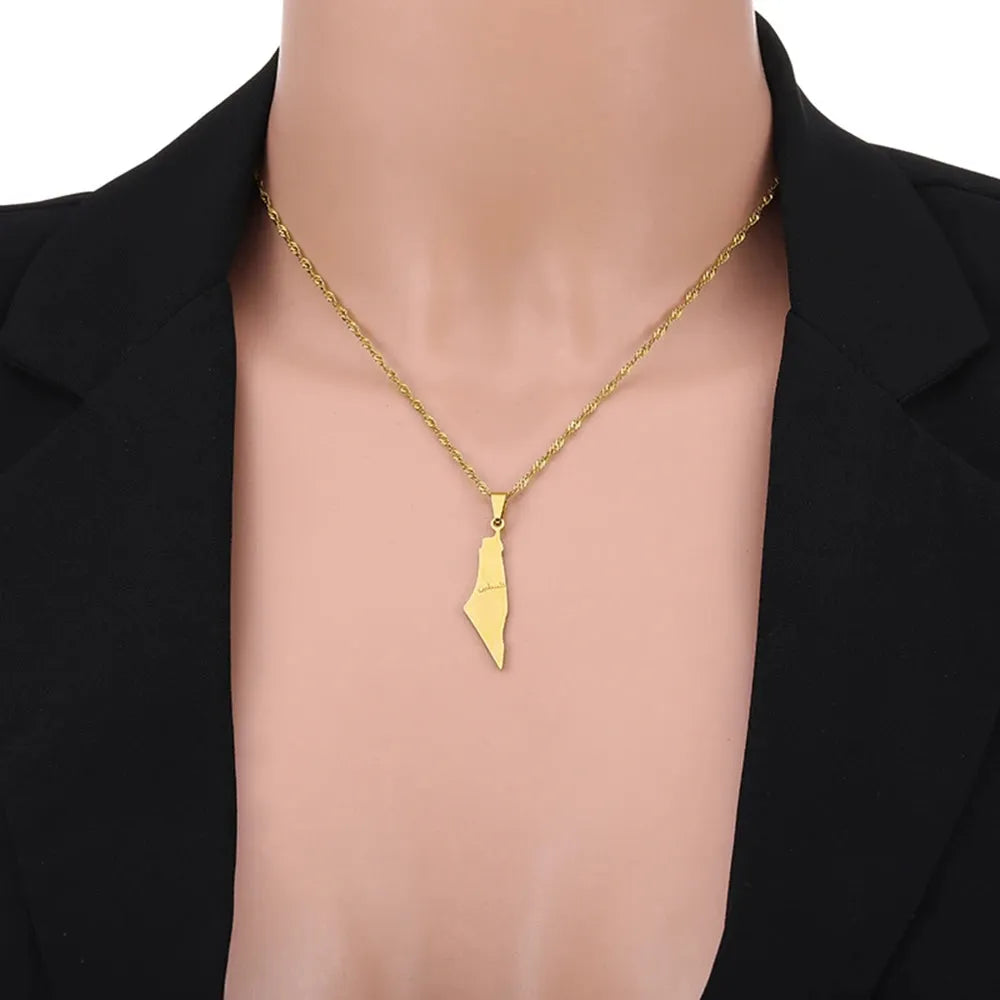 Fashion State of Palestine Map Pendant Necklace Stainless Steel Men Women Ethnic Maps Jewelry Gift