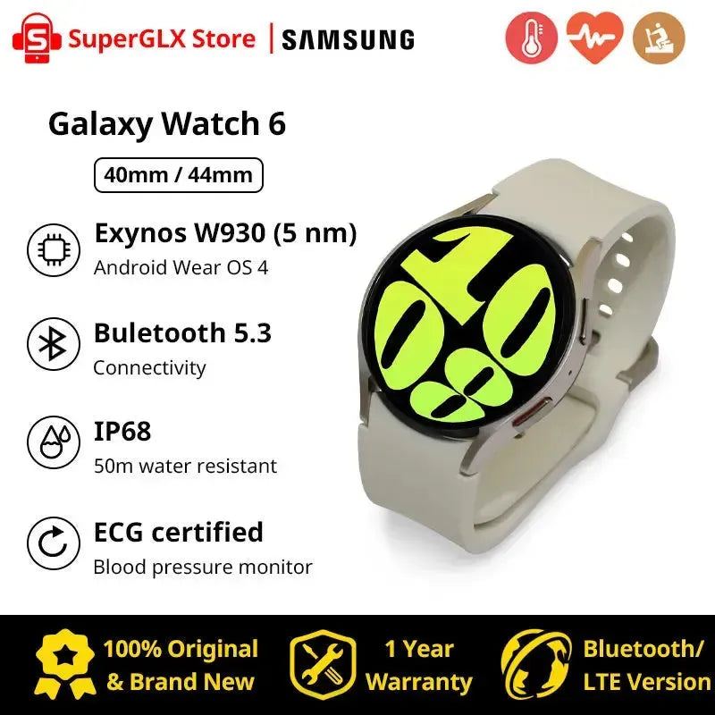 New Samsung Galaxy Watch 6 40mm/44mm Smartwatch Fitness Tracker Heart Monitor Biggest Screen Smart Watch For Galaxy S24 Ultra