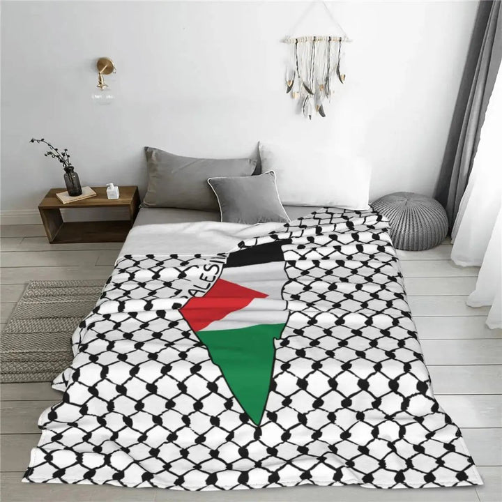 Palestine Map Palestinian Kufiya Hatta Blankets Coral Fleece Plush Traditional Keffiyeh Pattern Throw Blanket for Bed Bed Rug