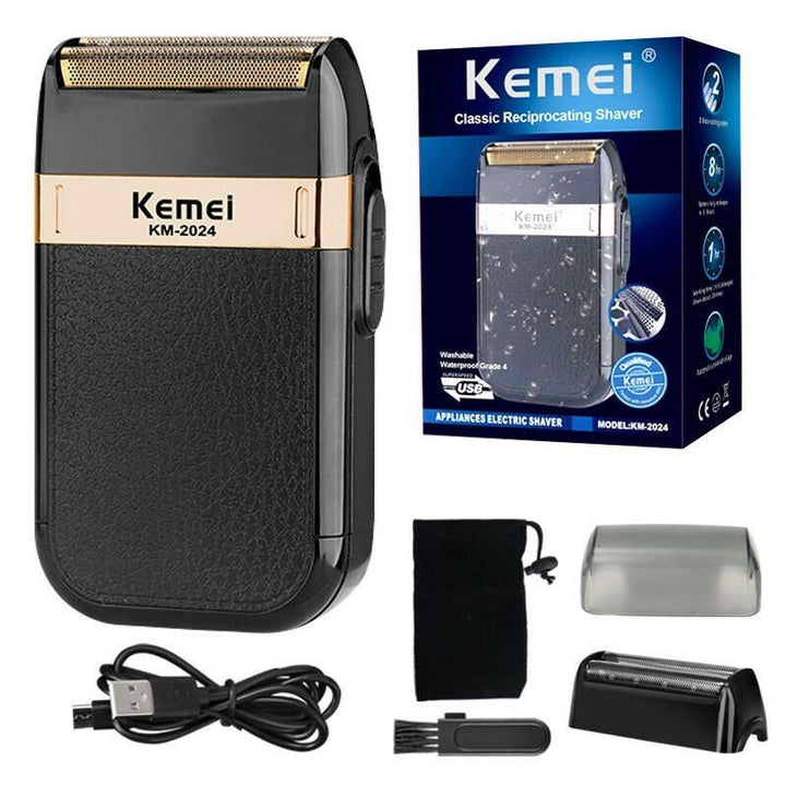 Kemei Electric Shaver for Men Twin Blade Waterproof Reciprocating Cordless Razor USB Rechargeable Shaving Barber Trimmer