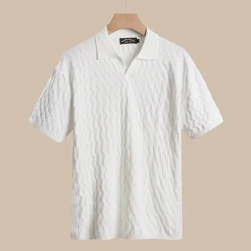 2023 New Fashion Knit Polo Shirts Men Korean Style Slim Fit  Solid Short Sleeve Top Summer Trend Premium Polos Tshitrt  For Mens