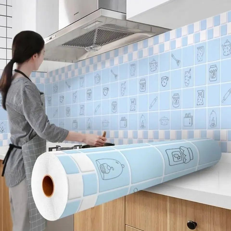 Waterproof Wall Stickers Kitchen Oil-proof Sticker Wallpaper Self-adhesive Waterproof Moisture-proof High Temperature Wall