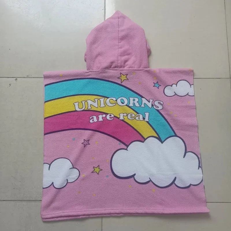 girl  Bathrobe Newborn Towel for Kids  Dress Up Kids Poncho Cape Kids Unicorn pattern Beach Towel Poncho Hooded Baby