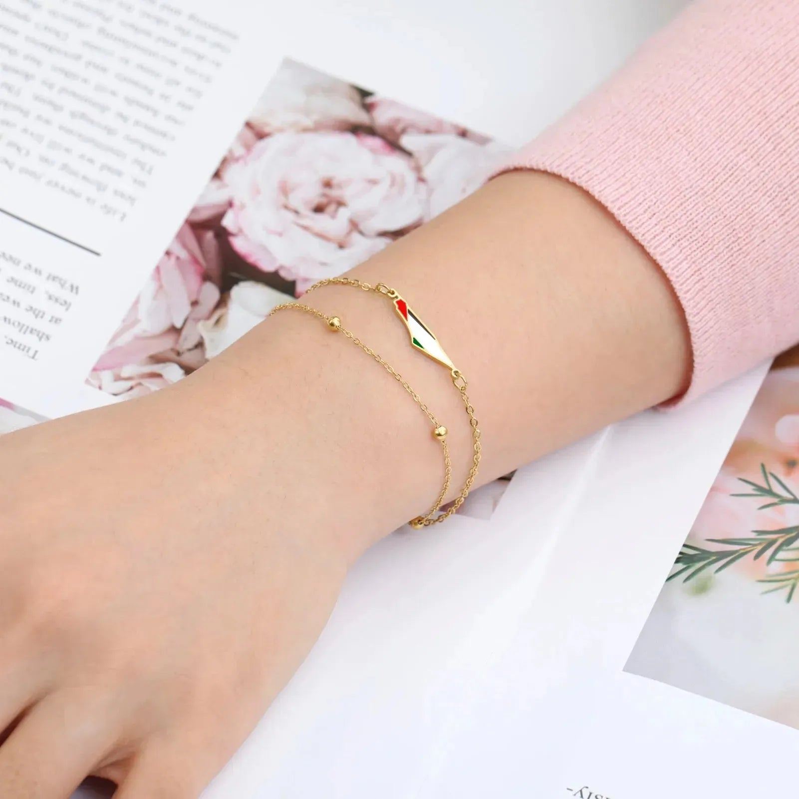 LIKGREAT Drip Oil Map Shape Stainless Steel Bracelet Double Chain Colorful Enamel High Quality Jewelry Gift for Women Men