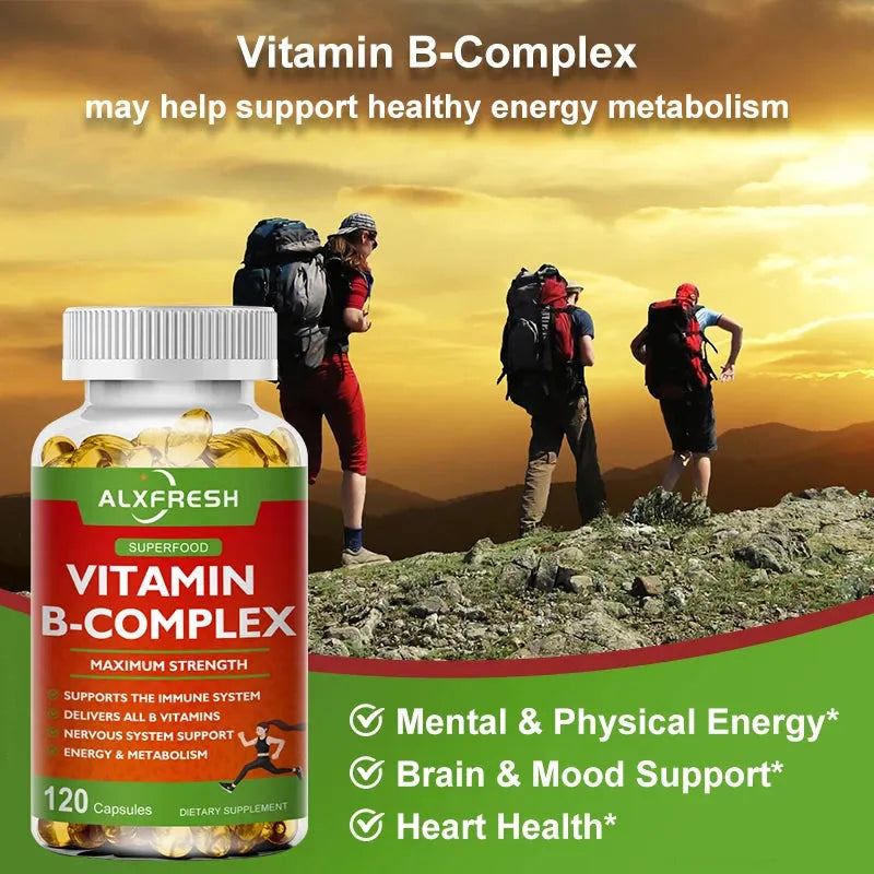 Alxfresh B-Complex Vitamin Supplements (B12 B1 B2 B3 B5 B6 B9 Folic Acid &Biotin), Immune & Energy Support