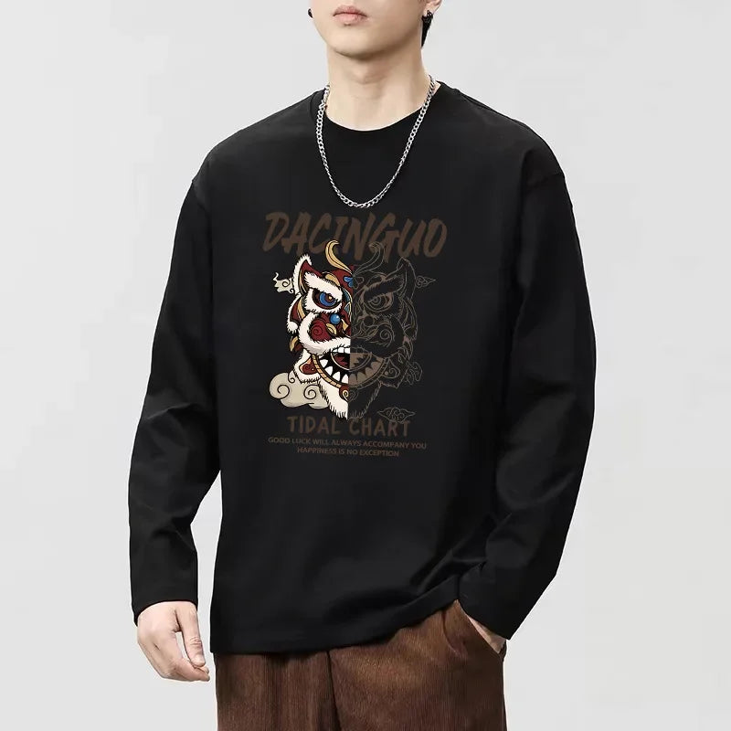 240g Double-Sided Long Sleeve T-Shirt 2024 Autumn Winter New Men's Women's Casual Solid Color Base Layer Top