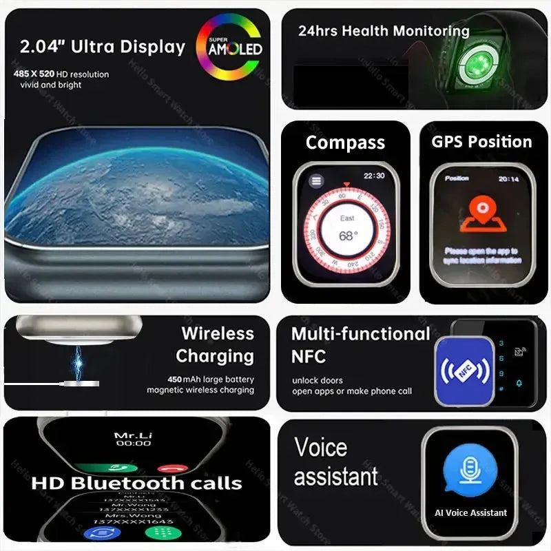 Official Original Hello Clock Smart Watch 3 Plus Ultra HD AMOLED 4G ROM NFC Compass Bluetoothcall 49mm Smartwatch 2024 Men Women