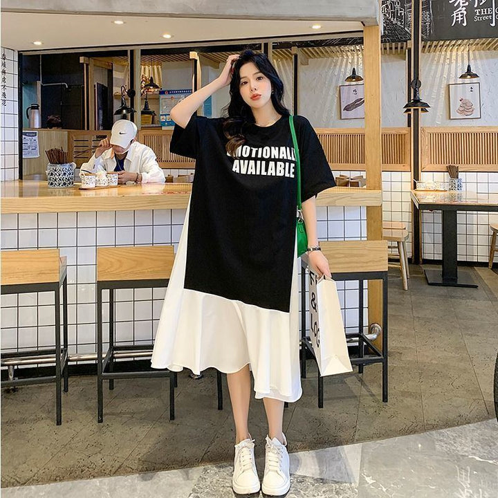 Summer New Letter Printing Midi Dress Round Neck Short Sleeve Loose Plus Size Casual Dresses Fashion Vintage Women Clothing - Jointcorp