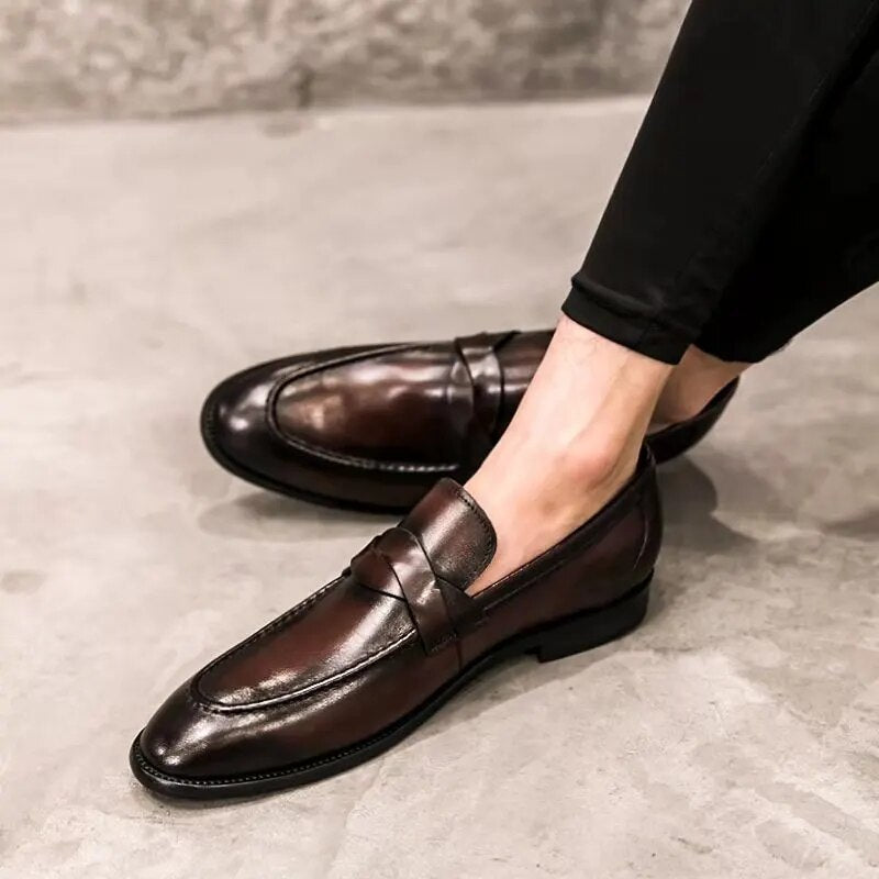 Formal Shoes Men Leather Office Shoes Men Classic Brown Dress Loafers ...