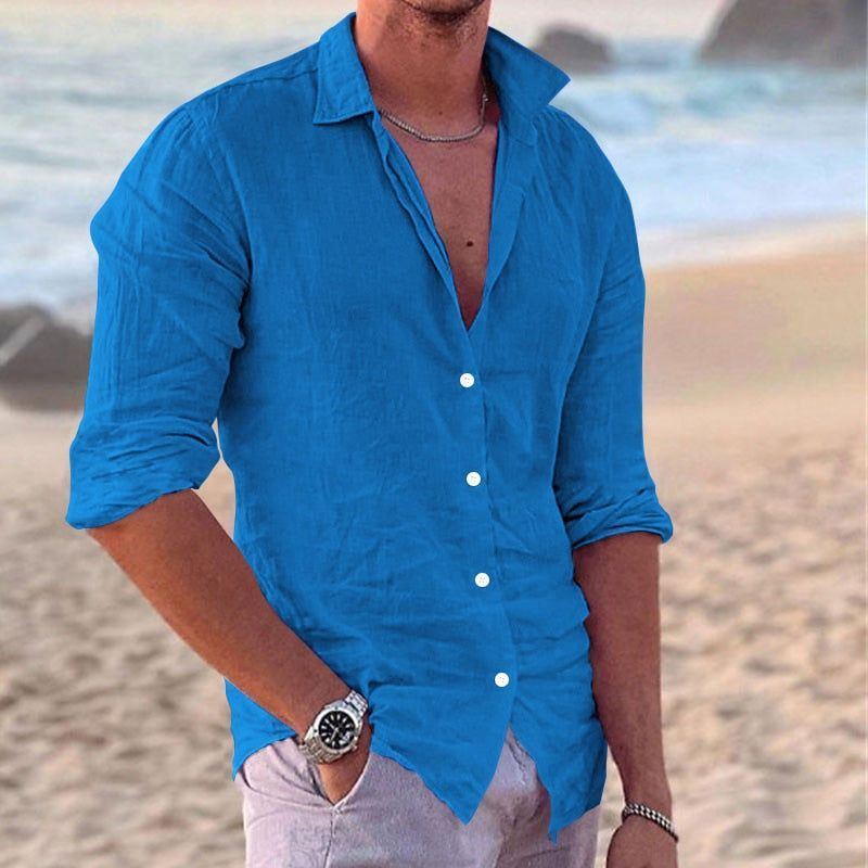 Linen Shirt Men's Casual Loose Tops Long Sleeve - Jointcorp