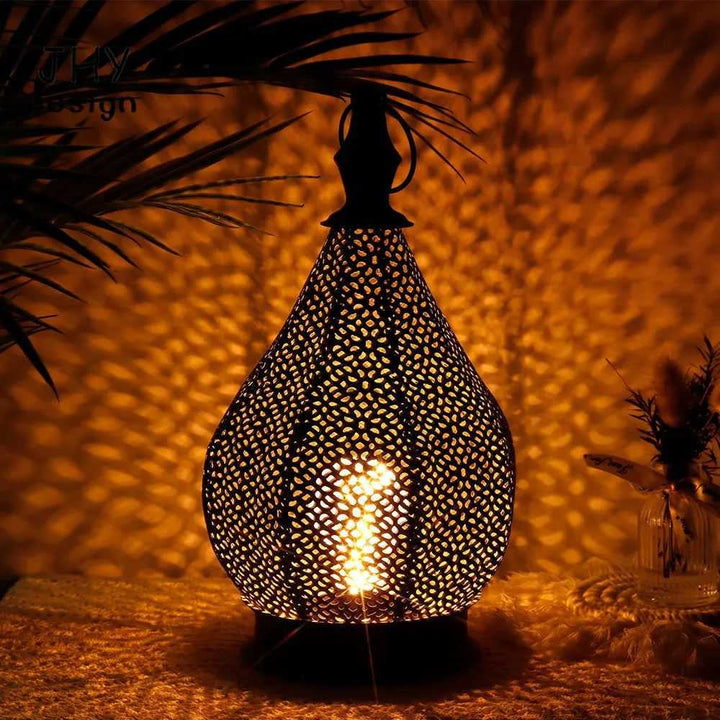 Moroccan Metal Table Lamp Wireless Battery Powered Lamp Living Room Touch Lamp Patio Lanterns for Outdoor Garden Home Decor