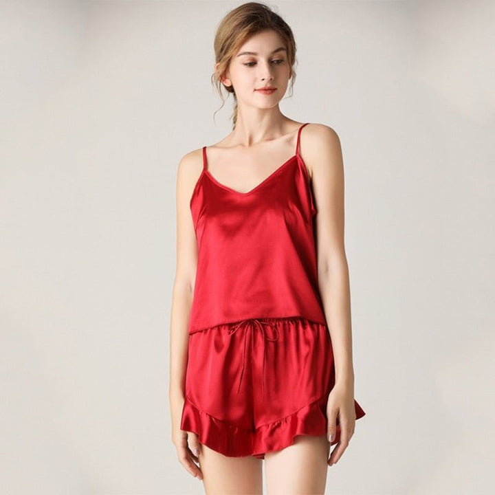 Women's Sexy Silk Satin Ruffled Pajamas Sets - Jointcorp