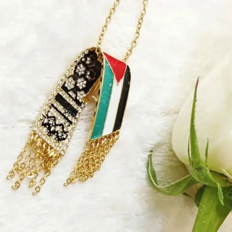 New Exquisite Stainless Steel Palestinian Pendant Necklace Men Women Retro Ethnic Palestinian Scarf Shape Chain Necklace Jewelry