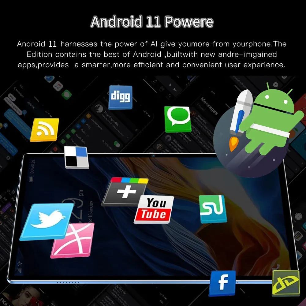 Sauenaneo 2024 New Original 10.1-inch Android Tablet 4GB RAM 64 ROM Supports 3G Call 5GWIFI Portable PC Tablet 5000mAh Android11