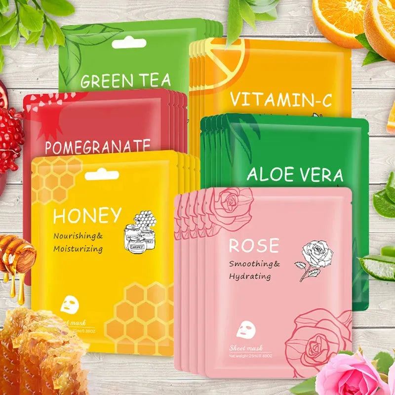 10pcs Vitamin C Facial Masks Beauty Faec Moisturizing Firming Hydrating skincare Rose Honey Aloe Face Mask Skin Care Products