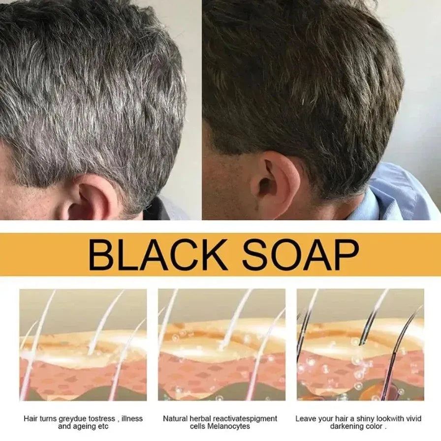 50g Black Hair Soap Hair Darkening Soap Shampoo Bar Fast Effective Repair Gray White Color Dye Hair Body Natural Org