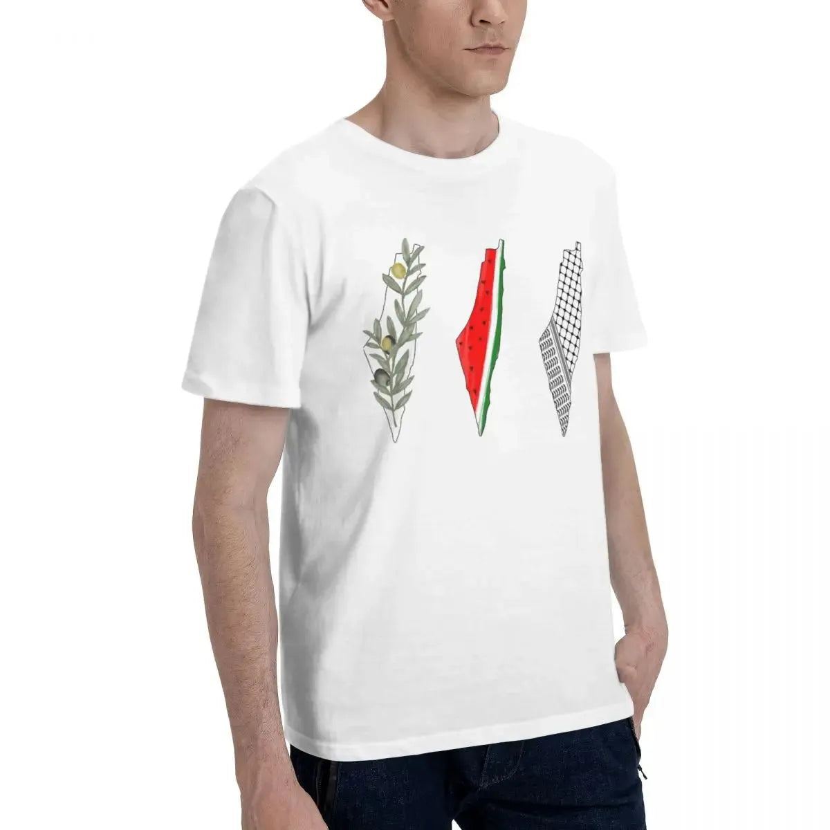Palestine Palestinian Men T Shirts Olive Kufiya Watermelon Tee Shirt Short Sleeve O Neck T-Shirts 100% Cotton Summer Clothing