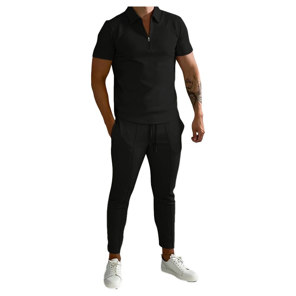 Men's Suit Summer Casual Short Sleeve Polo Shirt Calf Pants &for Men Streetwear Male Tracksuit 2-piece Set - Jointcorp