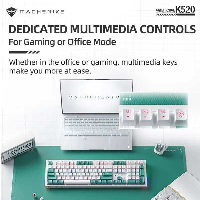 Machenike K520 Mechanical Keyboard Wired Connection Blue Switch Hot Swappable 108 Keys LED Backlit RGB Sidelit Gaming Keyboard