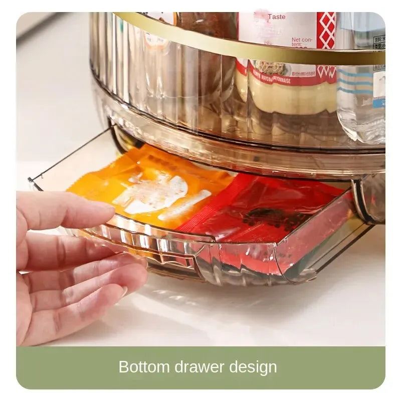 New Kitchen Rotating Condiment Storage Rack Condiment Round Multifunctional Double-layer Arrangement Storage Rack Fruit Tray