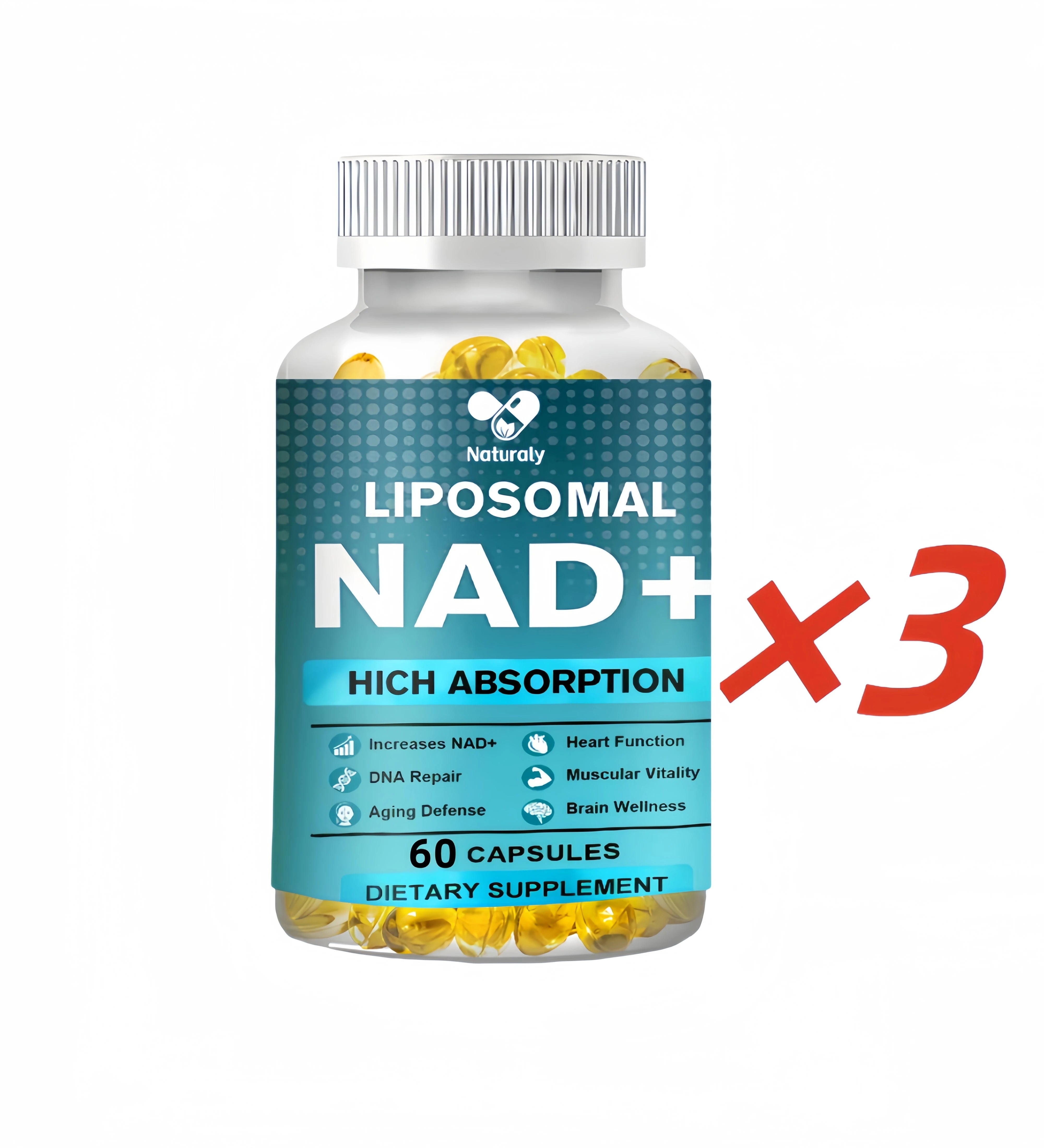 NAD Supplement, Liposomal NAD+ supplement - Aging Defense, Cellular Energy, Heart & Brain Function,Longevity, 120 Capsules