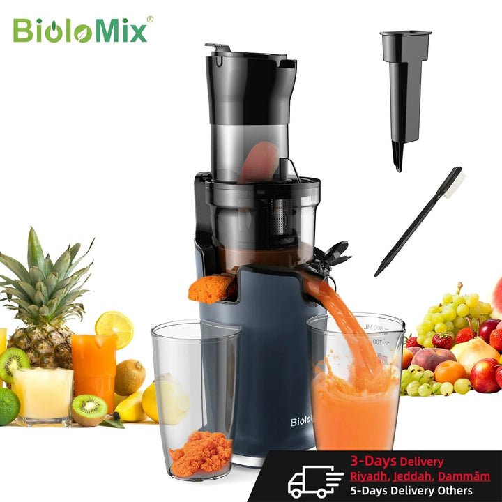BioloMix Cold Press Juicer with 78mm Feed Chute, 200W 40-65RPM Powerful Motor Slow Masticating Juice Extractor Fits Whole Fruits
