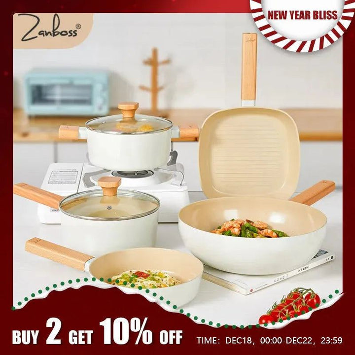 ZANBOSS European Style Frying Pan Ceramic Coating Non-stick Surface Aluminum Pan Wood Handle Pan Induction Cooking Easy Clean