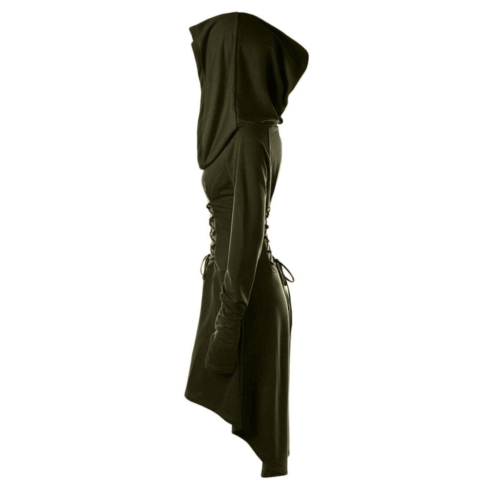 Medieval Women Archer Costume Long Sleeve Hooded Pixie Cosplay Dress Renaissance Femal Hunter Larp Robe Bandage Plus size s-4XL