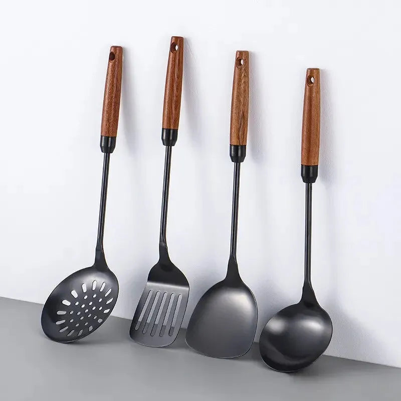 4pcs/set Stainless Steel Cookware Set Kitchen Accessories Titanium Plating Kitchen Four-Piece Set Cooking Utensils Gold Black