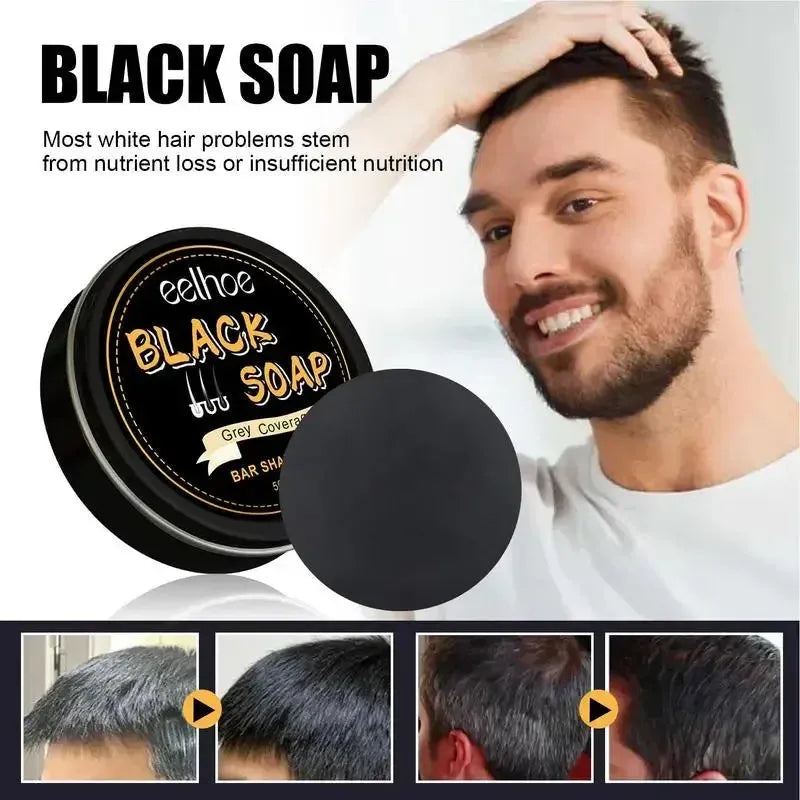 50g Black Hair Soap Hair Darkening Soap Shampoo Bar Fast Effective Repair Gray White Color Dye Hair Body Natural Org