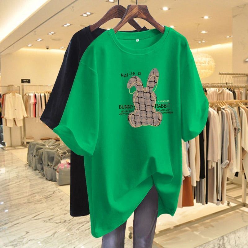 Women Clothing Printed Cartoon T-shirt Summer Plus Size Top Short Sleeve Causal Basic All Cotton Tees Pullovers - Jointcorp