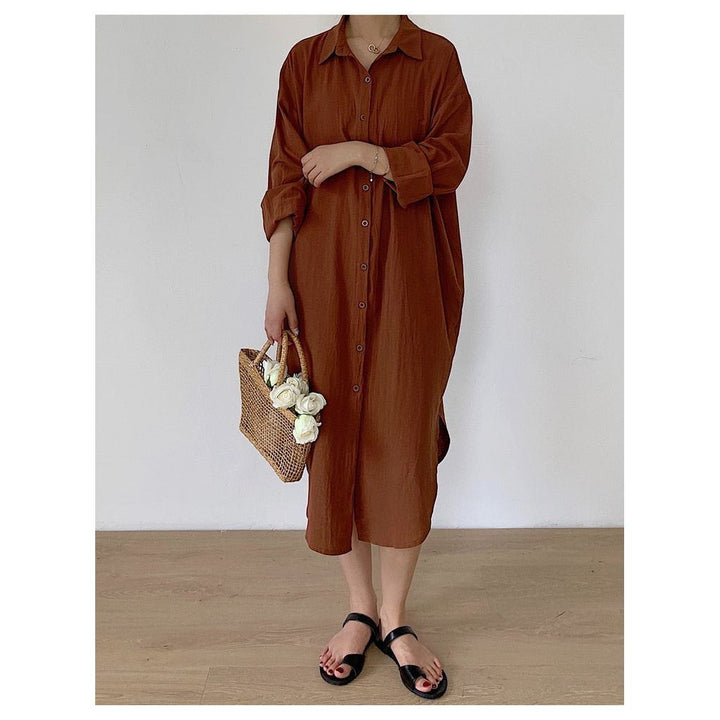 Women Chic Vintage White Shirt Dress Solid Color Korea Loose Long Shirts Evening Office Lady Dresses Beach Casual Vestidos - Jointcorp