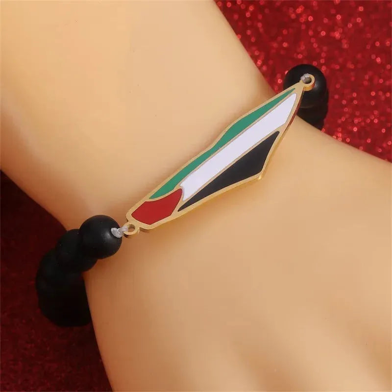 HNSP Stainless Steel Palestine Flag Map Series Hand Chain Beaded Bracelet For Men Women Jewelry Accessories