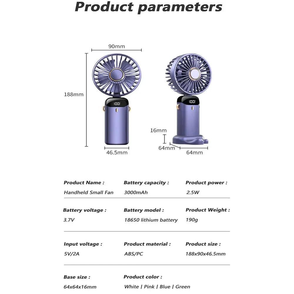 Portable Handheld Fold Electric Fan With Neck Lanyard