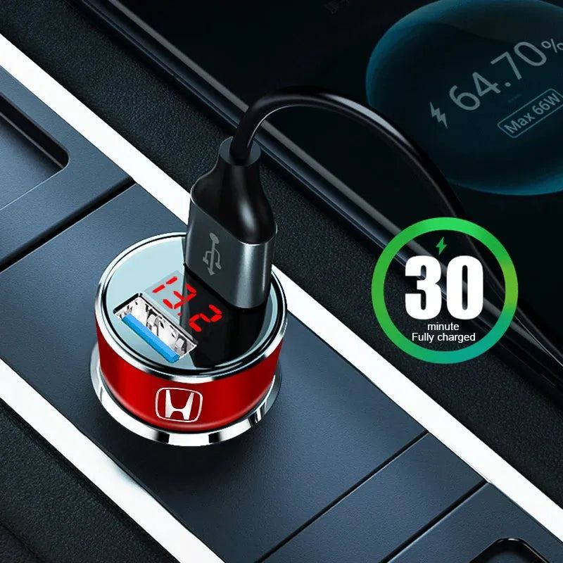Car Charger 2 USB Ports Fast Charging Digital Display Car Accessories For Honda Civic Accord Crider City Inspire Odyssey Envix