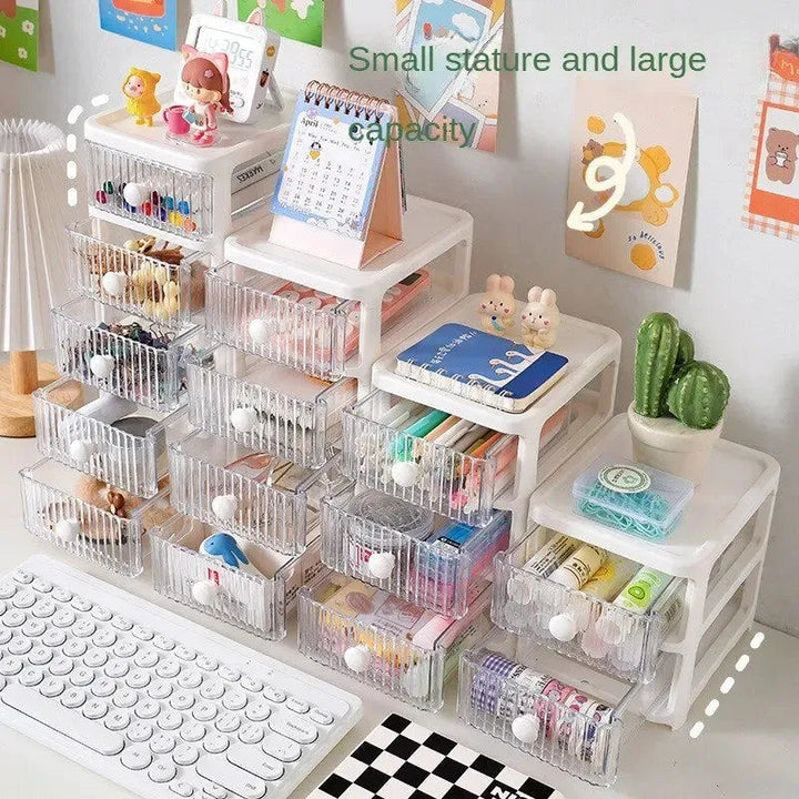 Creative Desktop Storage Box Organizer Plastic Drawer Transparent Multifunction Student Pen Holder Makeup Cosmetic Organizer Box