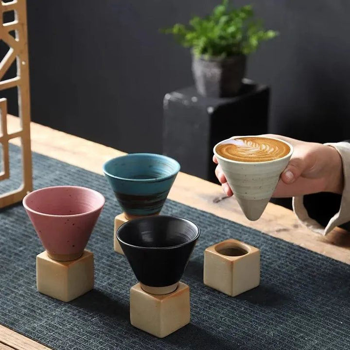 Retro Ceramic Coffee Mug Rough Pottery Tea Cup Japanese Latte Pull Flower Porcelain Cup Creative Pottery Coffee Cup 200ml